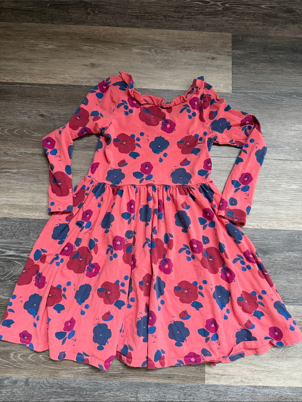 Girls Coral Pink Floral Long-Sleeve Dress